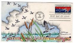 #1306 U. S. Canada Migratory Bird Dorothy Knapp Hand Painted Cachet 1966 FDC