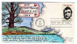 #1327 Henry David Thoreau Dorothy Knapp Hand Painted Cachet 1967 FDC
