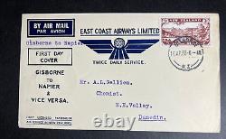 1935 New Zealand Airmail First Day Cover FDC Napier to Dunedin Flight Service 3