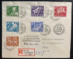 1936 Stockholm Sweden First Day Cover FDC To Baden Swiss Sc#251-256