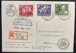 1936 Stockholm Sweden First Day Postcard Cover FDC To Baden Swiss Sc#248-250