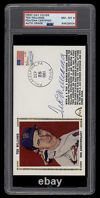 1981 81 First Day Cover Envelope Ted Williams Auto Signed Graded PSA/DNA NM-MT 8