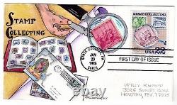 #2200 with #836 Stamp Collecting Dorothy Knapp Hand Painted Cachet 1986 FDC