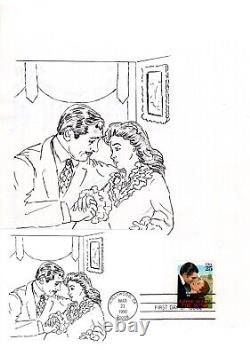 #2446 Gone With The Wind 1990 FDC Doris Gold Hand-Painted Proofs & Transparency