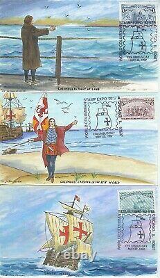 #2624-29 COMPLETE SET OF16 FDC VOYAGES OF COLUMBUS HANDPAINTED/Jo Anne Bruce