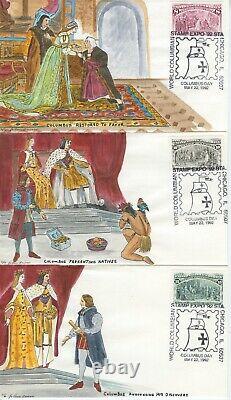#2624-29 COMPLETE SET OF16 FDC VOYAGES OF COLUMBUS HANDPAINTED/Jo Anne Bruce