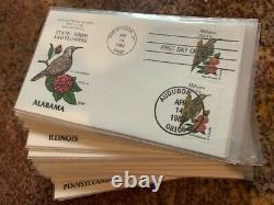 50 FDC Collins Hand painted #1053-2002 State Birds and Flowers Complete set 50