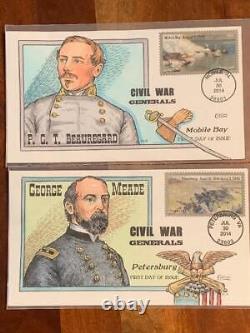 Collins Hand Painted set of 10 Diff. FDC GENERALS-CIVIL WAR SESQUICENTENNIAL
