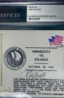 Kirby Puckett Signed FDC First Day Cover Envelope BAS 8 Encapsulated Twins HOF
