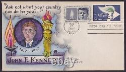 Scott 1246 John F. Kennedy Dorothy Knapp Hand Painted First Day Cover Fdc
