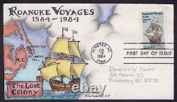 Scott 2093 Roanoke Voyages Dorothy Knapp Hand Painted First Day Cover Fdc