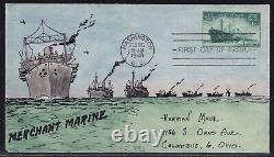 Scott 939 Merchant Marine Herman Maul Hand Painted Fdc First Day Cover