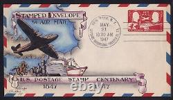 Scott Uc17 Air Mail Envelope Dorothy Knapp Hand Painted First Day Cover Fdc