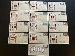 US WWII Overrun Country FDC Set #909-921 +Matching Natl Flag Cachets +13 FDCs