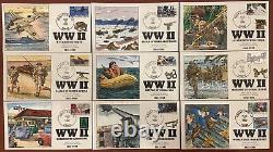 U. S. Stamps FDC WWII 29c 32c LOT of 36 Collins First Day Cover Hand Painted WW2