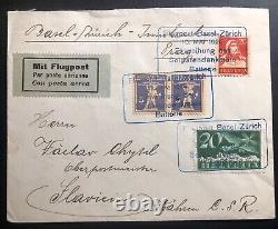 1925 Bâle Suisse Airmail Premier Jour Couverture Fdc À Tchécoslovaquie Via Zurich