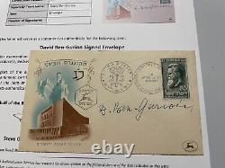1951 David Ben Gurion Autographe Signé Premier Jour Couverture FDC Enveloppe BAS BECKETT