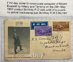 1953 Bombay India Airmail Couverture Du Premier Jour Conquête Fdc Du Mont Everest Sc#244-5