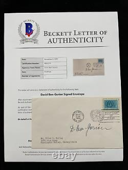 1959 David Ben Gourion Autographe Signé Premier Jour Enveloppe FDC BAS BECKETT