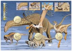 2022 PNC $1 (x4) Pièces de monnaie australiennes de dinosaures + timbres RARE 500 feuille d'or