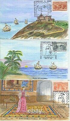 #2624-29 Set Complet De16 Voyages Fdc De Columbus Handpainte/jo Anne Bruce