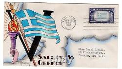 #916 Grèce Fdc Dorothy Knapp Cachet Peint À La Main 1943 Fdc Pays De Dépassement