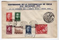 CHILI 1942 Université du Chili ensemble complet sur enveloppe premier jour EFP T3