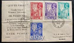 Enveloppe du premier jour de 1946 Thanbyu Zayat Burma FDC pour Moulmein Wage Peace Issue.