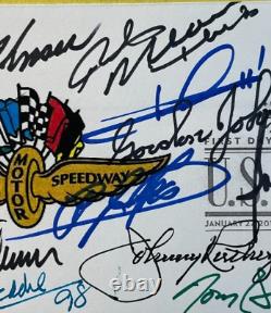 Gagnants signés FDC de l'Indy 500, enveloppe premier jour autographiée (13 signatures)
