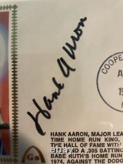 HANK AARON a signé le First Day Cover FDC et la photo de MLB Baseball HAMMERIN' HANK COA