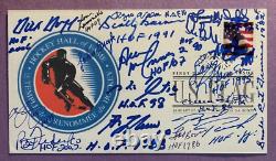 Hall of Fame du hockey signé (18 signatures) FDC - Autographe sur la première journée de couverture