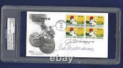 Joe DiMaggio et Ted Williams Première Journée Autographiée Couverture de Baseball HOFers PSA SLAB