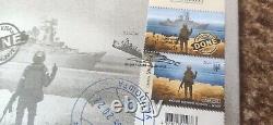 Le Vaisseau De Guerre Russe Est Fichu! Enveloppe De Timbres Fdc Ukrainienne Premier Jour! Timbre