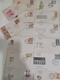 Lot de 50 enveloppes premier jour (FDC) Inde indienne des années 1960 et 1970 Rares