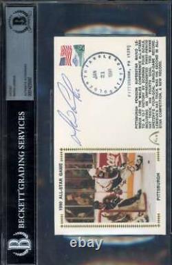Mario Lemieux BAS Beckett Signed 1990 All Star Game First Day Cover FDC Cache    <br/>
 <br/> 	Mario Lemieux BAS Beckett Signé 1990 All Star Game Premier Jour de Couverture FDC Cache