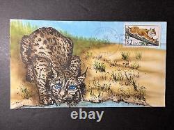 Premier jour d'émission 1990 USA FDC Arlington VA sans adresse Dessiné à la main Timbre Lynx 38