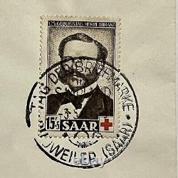 Rare Couverture du premier jour 1953 du Saar avec le timbre Dunant et le cachet de la Croix-Rouge.