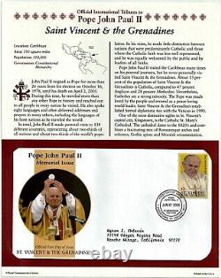 'Timbre postal du premier jour d'émission du Pape Jean-Paul II à Saint-Vincent-et-les-Grenadines'