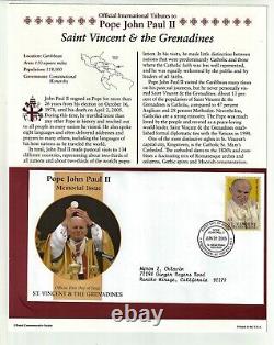 'Timbre postal du premier jour d'émission du Pape Jean-Paul II à Saint-Vincent-et-les-Grenadines'